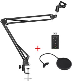 ! Professionele Zwarte Microfoon Set Verstelbare Metalen Suspension Scissor Arm Microfoon Stand Houder Voor Montage Op Pc Laptop Blauw