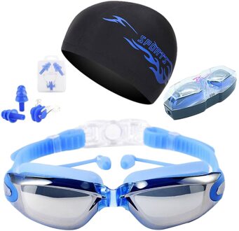 Professionele Zwembril Anti-Fog Uv Verstelbare Bril Riem Zwemmen Goggle Mannen Vrouwen Waterdichte Siliconen Zwemmen Bril Brillen blauw 02