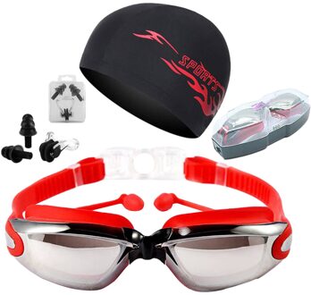 Professionele Zwembril Anti-Fog Uv Verstelbare Bril Riem Zwemmen Goggle Mannen Vrouwen Waterdichte Siliconen Zwemmen Bril Brillen rood 01