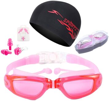 Professionele Zwembril Anti-Fog Uv Verstelbare Bril Riem Zwemmen Goggle Mannen Vrouwen Waterdichte Siliconen Zwemmen Bril Brillen roze 01