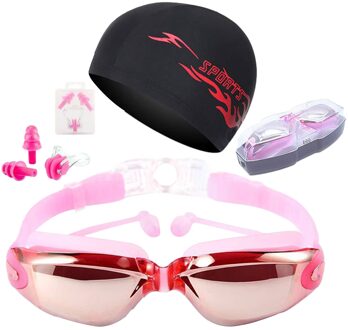 Professionele Zwembril Anti-Fog Uv Verstelbare Bril Riem Zwemmen Goggle Mannen Vrouwen Waterdichte Siliconen Zwemmen Bril Brillen roze 02