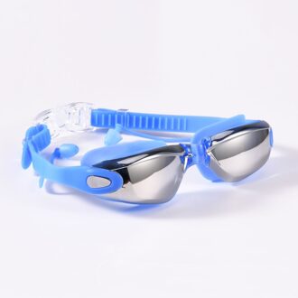 Professionele Zwembril Zwemmen Bril Met Oordopjes Neusklem Galvaniseren Waterdicht Silicone Eye Shield Goggles Opp blauw