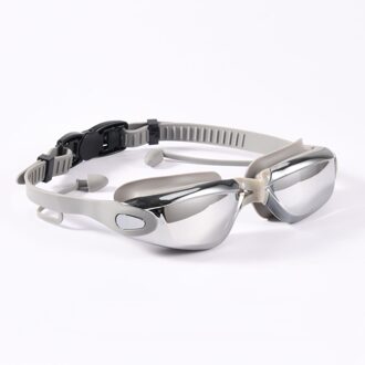 Professionele Zwembril Zwemmen Bril Met Oordopjes Neusklem Galvaniseren Waterdicht Silicone Eye Shield Goggles Opp grijs