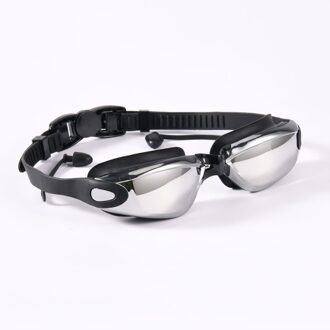 Professionele Zwembril Zwemmen Bril Met Oordopjes Neusklem Galvaniseren Waterdicht Silicone Eye Shield Goggles Opp zwart