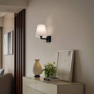 Profile 4659 wandlamp, zwart, witte stoffen kap wit, zwart