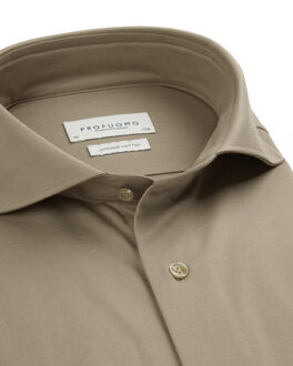 Profuomo Japanese knitted dress shirt - maat 45 (XXL) Beige