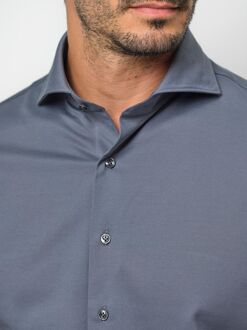 Profuomo Japanese Knitted Overhemd Denim Blue Blauw - 37,38,39,40,41,42,43