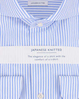 Profuomo Japanese knitted overhemd met lange mouwen Blauw - 43 (XL)