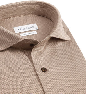 Profuomo Japanese knitted overhemd met lange mouwen Bruin - 45 (XXL)