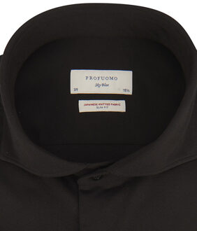 Profuomo Japanese knitted overhemd met lange mouwen - maat 41 (L) Zwart