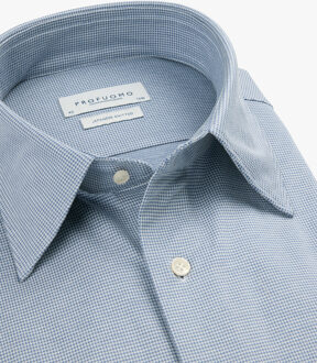 Profuomo Japanese Knitted Overhemd X-Cutaway SF Blue  40 Blauw