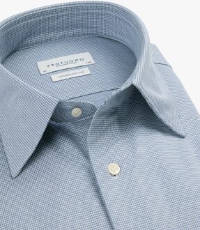 Profuomo Japanese Knitted Overhemd X-Cutaway SF Blue  42 Blauw