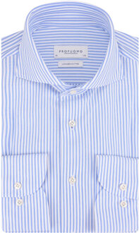 Profuomo Japanese Knitted slim fit overhemd met streepprint Lichtblauw - 39