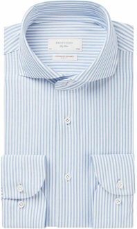 Profuomo Japanese Knitted slim fit overhemd met streepprint Lichtblauw - 44