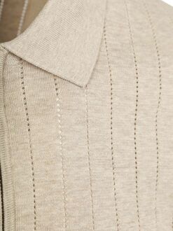 Profuomo Knitted Half Zip Poloshirt Dropneedle Beige - L,M,S,XL,XXL
