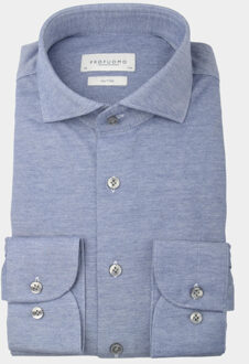 Profuomo Knitted slim fit overhemd van piqué katoen Blauw - 43