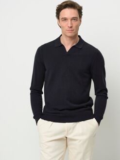 Profuomo Longsleeve Poloshirt Wol Blend Navy Donkerblauw - M