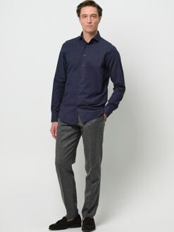 Profuomo Overhemd Peached Twill Flanel Navy Donkerblauw - 37,38
