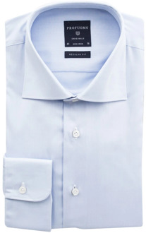 Profuomo Regular Fit overhemd - lichtblauw fine twill - Strijkvrij - Boordmaat: 44