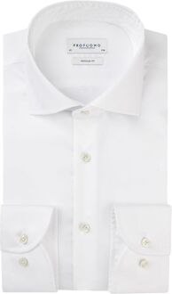Profuomo Regular Fit overhemd - wit fine twill - Strijkvrij - Boordmaat: 38