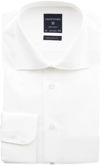 Profuomo Regular Fit overhemd - wit fine twill - Strijkvrij - Boordmaat: 40
