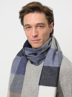 Profuomo Sjaal Wol Ruiten Blauw Grijs Beige