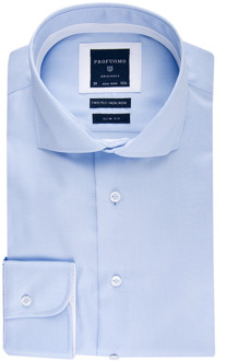 Profuomo Slim Fit overhemd - lichtblauw 2-ply twill (contrast) - Strijkvrij - Boordmaat: 37