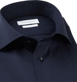 Profuomo Slim Fit overhemd - navy blauw fine twill - Strijkvrij - Boordmaat: 37