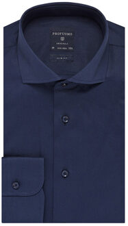 Profuomo Slim Fit overhemd - navy blauw fine twill - Strijkvrij - Boordmaat: 37