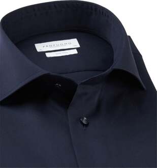 Profuomo Slim Fit overhemd - navy blauw fine twill - Strijkvrij - Boordmaat: 38