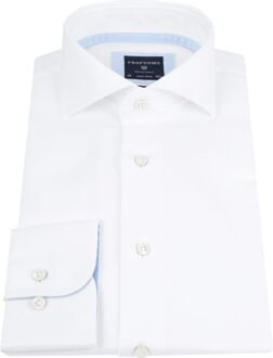Profuomo Slim Fit overhemd - wit 2-ply twill (contrast) - Strijkvrij - Boordmaat: 37