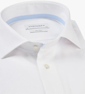 Profuomo Slim Fit overhemd - wit 2-ply twill (contrast) - Strijkvrij - Boordmaat: 37