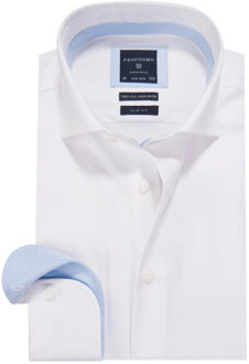 Profuomo Slim Fit overhemd - wit 2-ply twill (contrast) - Strijkvrij - Boordmaat: 39