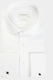 Profuomo Slim Fit overhemd - wit 2-ply twill met dubbele manchet - Strijkvrij - Boordmaat: 41