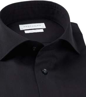 Profuomo Slim Fit overhemd - zwart fine twill - Strijkvrij - Boordmaat: 37