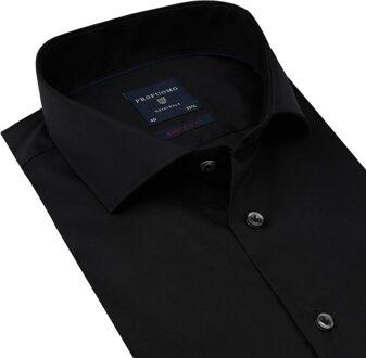 Profuomo Super Slim Fit stretch overhemd - zwart - Strijkvriendelijk - Boordmaat: 42