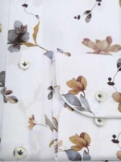 Profuomo Twill Overhemd Bloem Wit Beige - 37,38,39,40,41,42,43,44,45