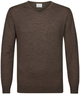 Profuomo V-Neck Dark Brown Pullover Sweater Profuomo , Brown , Heren - Xl,L