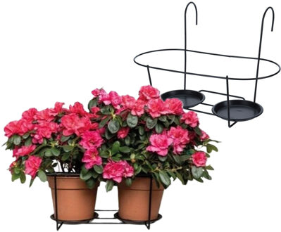 ProGarden Balkon bloempothouder dubbel - 2x - bloembak met ophanging - zwart metaal - 40 x 19 x 28 cm - Plantenbakbeugel