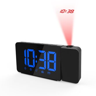 Projectie Wekker Display Digitale Klok Usb Charger Snooze Led Projectie Dual Alarm Fm Radio #0207g10 Blauw