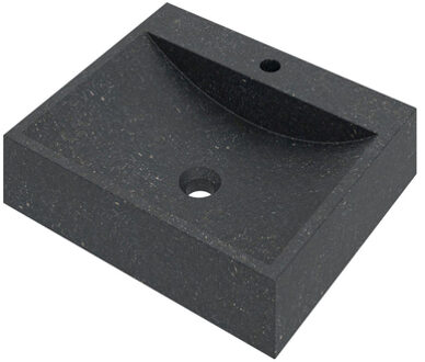 Proline Top 6 Opbouw waskom rechthoek incl. kranenbank hardsteen 50x42x11.5cm Blue stone 0300250 Blue stone gemêleerd (antraciet)