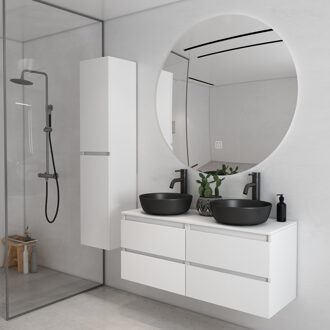 Proma badkamermeubel 120cm met zwarte waskommen en LED spiegel mat wit