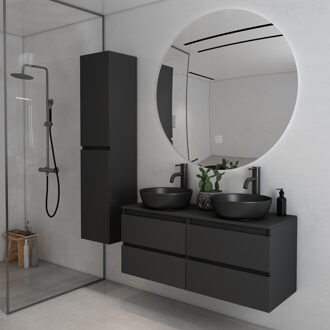 Proma badkamermeubel 120cm met zwarte waskommen en LED spiegel zwart mat