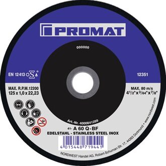 Promat/Tecwerk Doorslijpschijf | Action | D125x1mm recht | RVS | gat 22,23 mm | 50 stuks - 4000841299