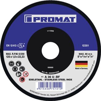 Promat/Tecwerk Doorslijpschijf | D125x1mm recht | keramische korrel | gat 22,23 mm - 4000841222
