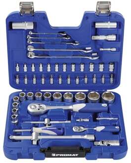 Promat/Tecwerk Dopsleutelset | S4000821193 | 60-delig 1/4 + 1/2 inch | sleutelwijdtes 4-32 mm | aantal tanden 20/36 6-Kant - 4000821193