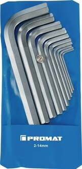 Promat/Tecwerk Haakse schroevendraaierset | 10-delig kunststof etui | SW 2-14 mm | kort S2-staal - 4000825100