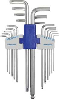 Promat/Tecwerk Haakse schroevendraaierset | 18-delig kunststof houder | SW 1,5 - 10 mm - T10 - T50 | lang universeel S2-staal - 4000825118