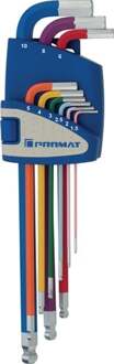 Promat/Tecwerk Haakse schroevendraaierset | 9-delig kunststof houder | SW 1,5-10 mm | lang kleurcodering, kogelkop - 4000825110