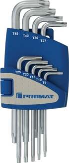 Promat/Tecwerk Haakse schroevendraaierset | 9 delig T9-T45 | kunststof houder - 4000825113